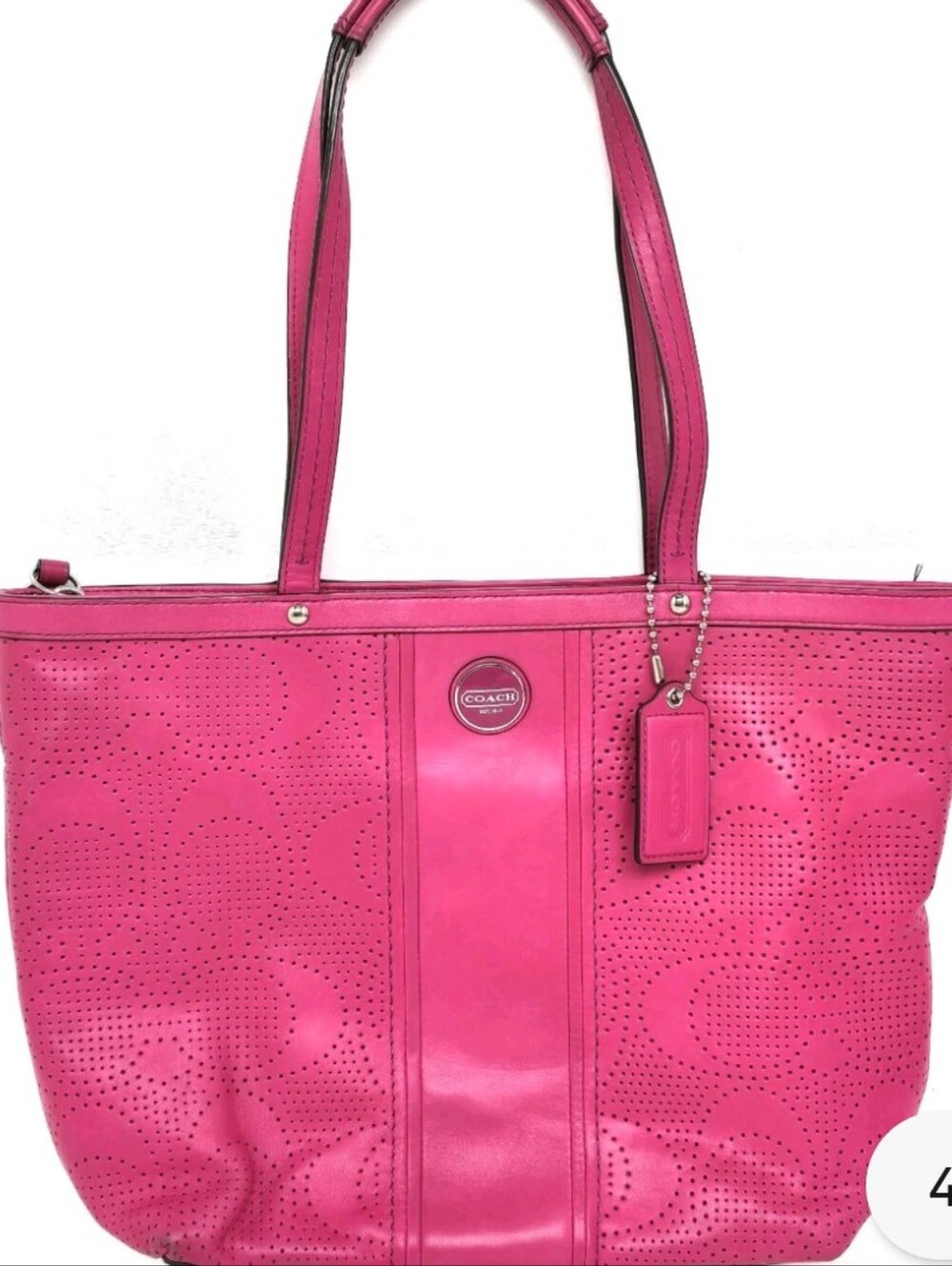 Coach Vintage Pink Signature Stripe Perforated Leather Carryall Tote bag
